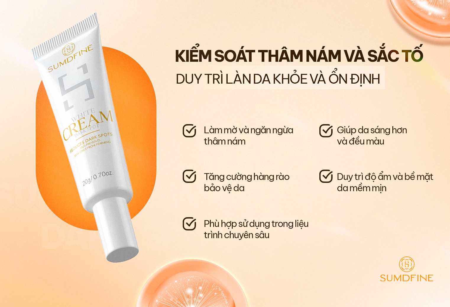 Kem trị nám sumdfine giúp kiểm soát thâm nám và sắc tố, duy trì làn da khỏe và ổn định