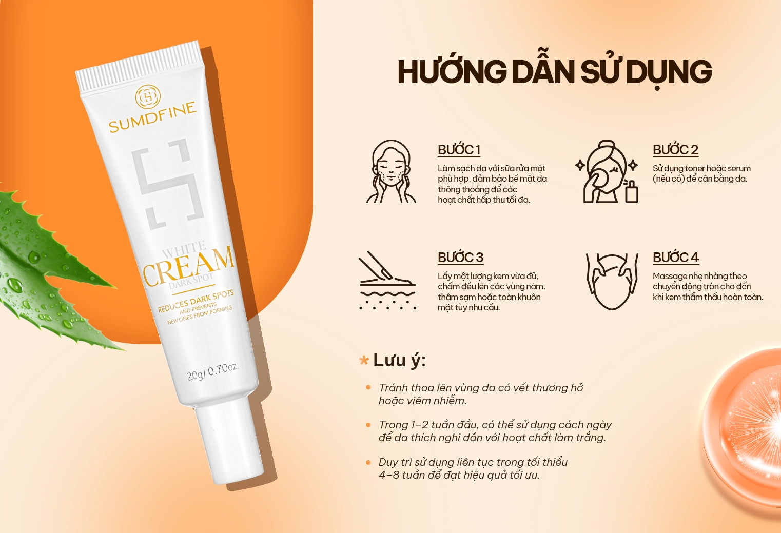 Hướng dẫn sử dụng Kem trị nám Sumdfine White Dark Spot 5