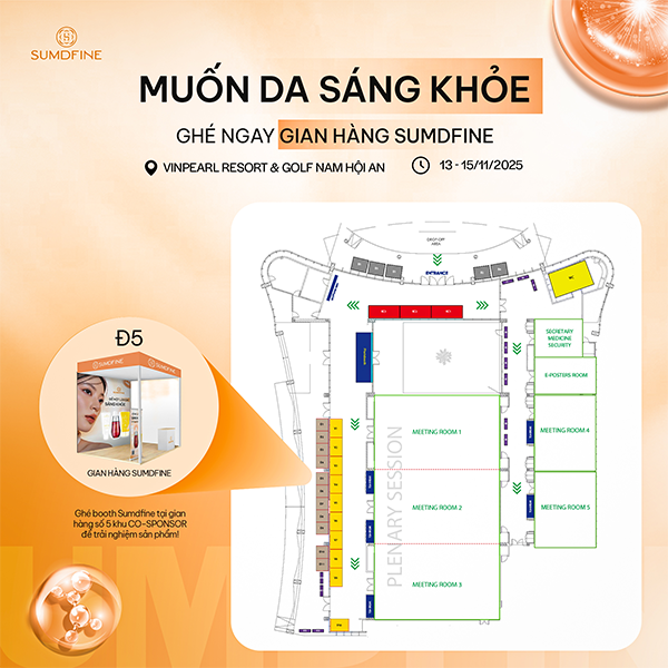 Sumdfine tham gia Hội nghị Da liễu Toàn quốc 2025 – Kết nối chuyên môn, chia sẻ giải pháp chăm sóc da 2 Vị trí gian hàng Sumdfine tại hội nghị da liễu Sumdfine
