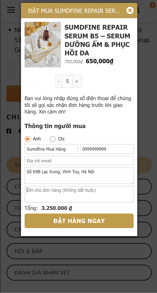Hướng dẫn mua hàng và thanh toán tại Sumdfine.com 2 Cách đặt mua nhanh sản phẩm trên Sumdfine