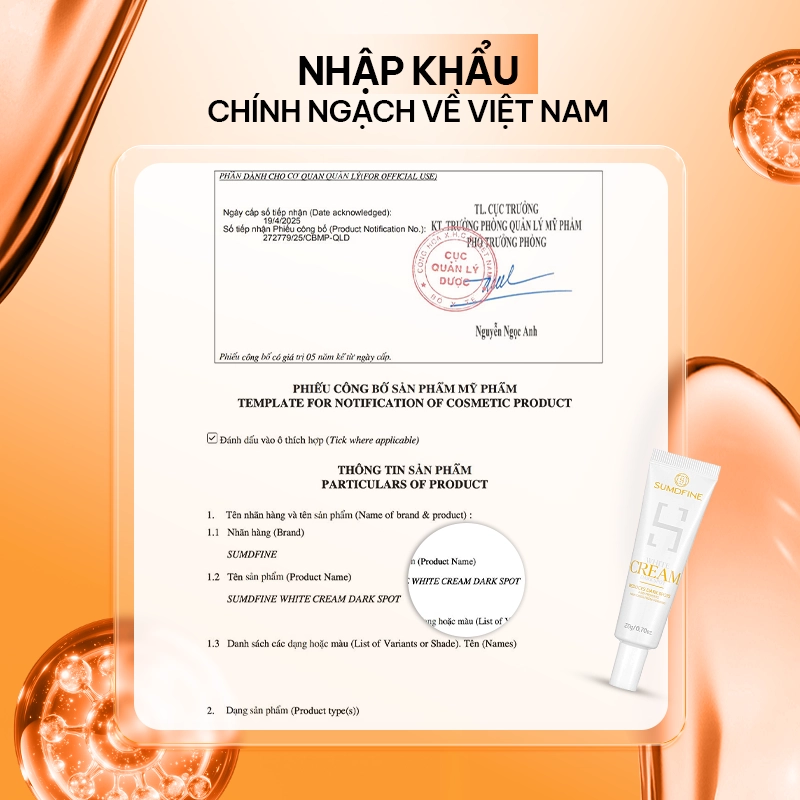Giấy công bố kem trị nám Sumdfine