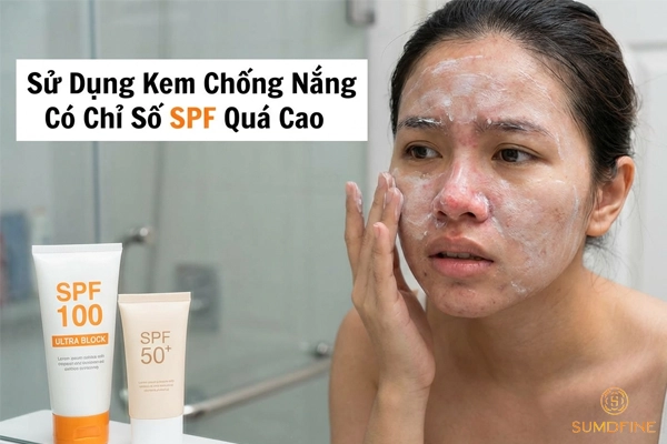 7 Nguyên nhân dùng kem chống nắng bị nổi mụn & cách xử lý nhanh 2 Nổi mụn do dùng kem chống nắng SPF quá cao