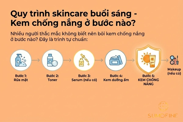Quy trình skincare buổi sáng với kem chống nắng