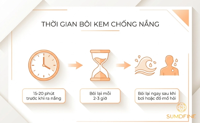 Thờ gian thoa kem chống nắng và xịt khoáng