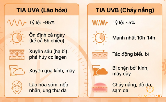 Tia UVA và UVB gây hại cho da, ngay cả tại thời điểm mặt trời sắp lặn (17H)