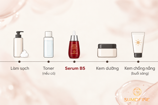 Cách dùng serum B5 giúp dưỡng ẩm, làm dịu và phục hồi hiệu quả 2 Dùng B5 ở bước nào? Hướng dẫn chi tiết