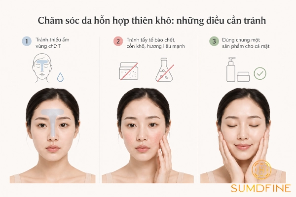 Routine 5 bước chăm sóc da hỗn hợp thiên khô giúp cân bằng dầu, ẩm 7 Lưu ý khi chăm sóc da hỗn hợp thiên khô