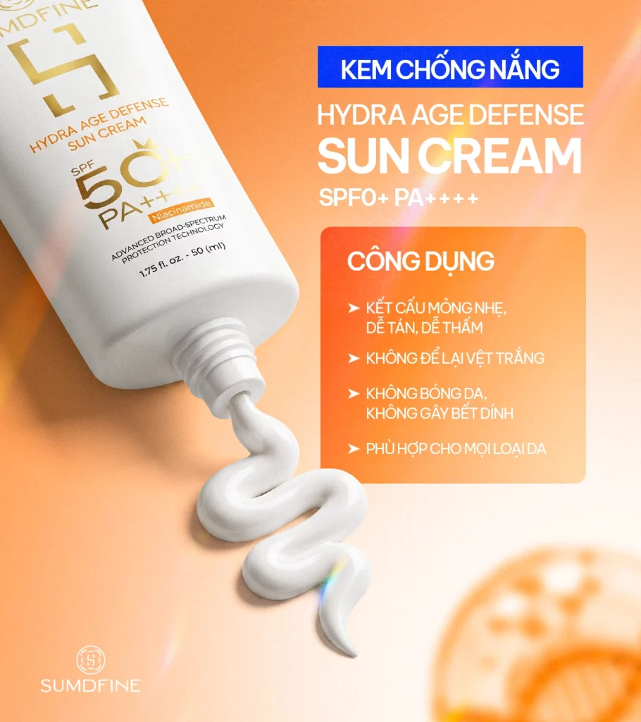Vì sao bôi kem chống nắng bị bết dính da mặt? Cách xử lý ra sao? 5 Sumdfine Hydra Age Defense Sun Cream