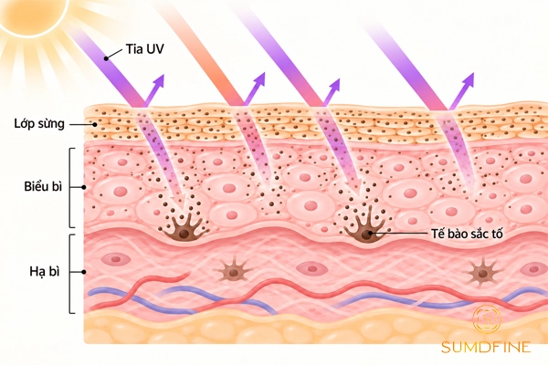 Sắc tố melanin là gì? Vai trò với da và mối liên hệ với nám, sạm 3 Cơ chế bảo vệ da của melanin trước tia UV