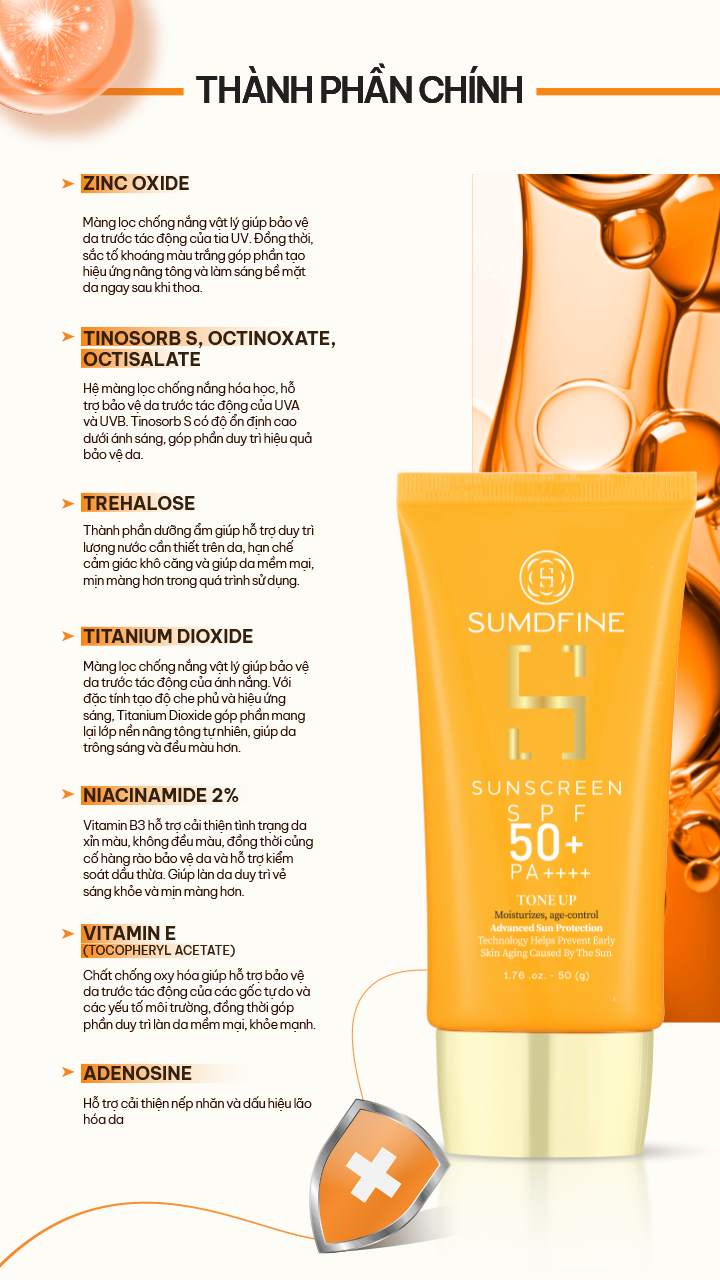 Thành phần của kem chống nắng Sumdfine Sunscreen