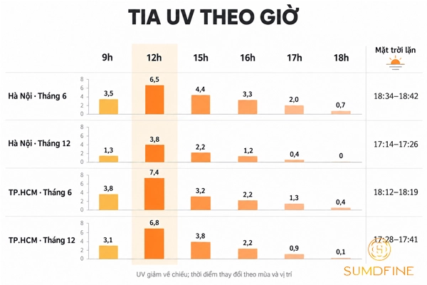 Mấy giờ hết tia UV? Giờ nào ra nắng ít lo bị sạm da? 2 Tia uv mấy giờ thì yếu, mấy giờ thì hết?